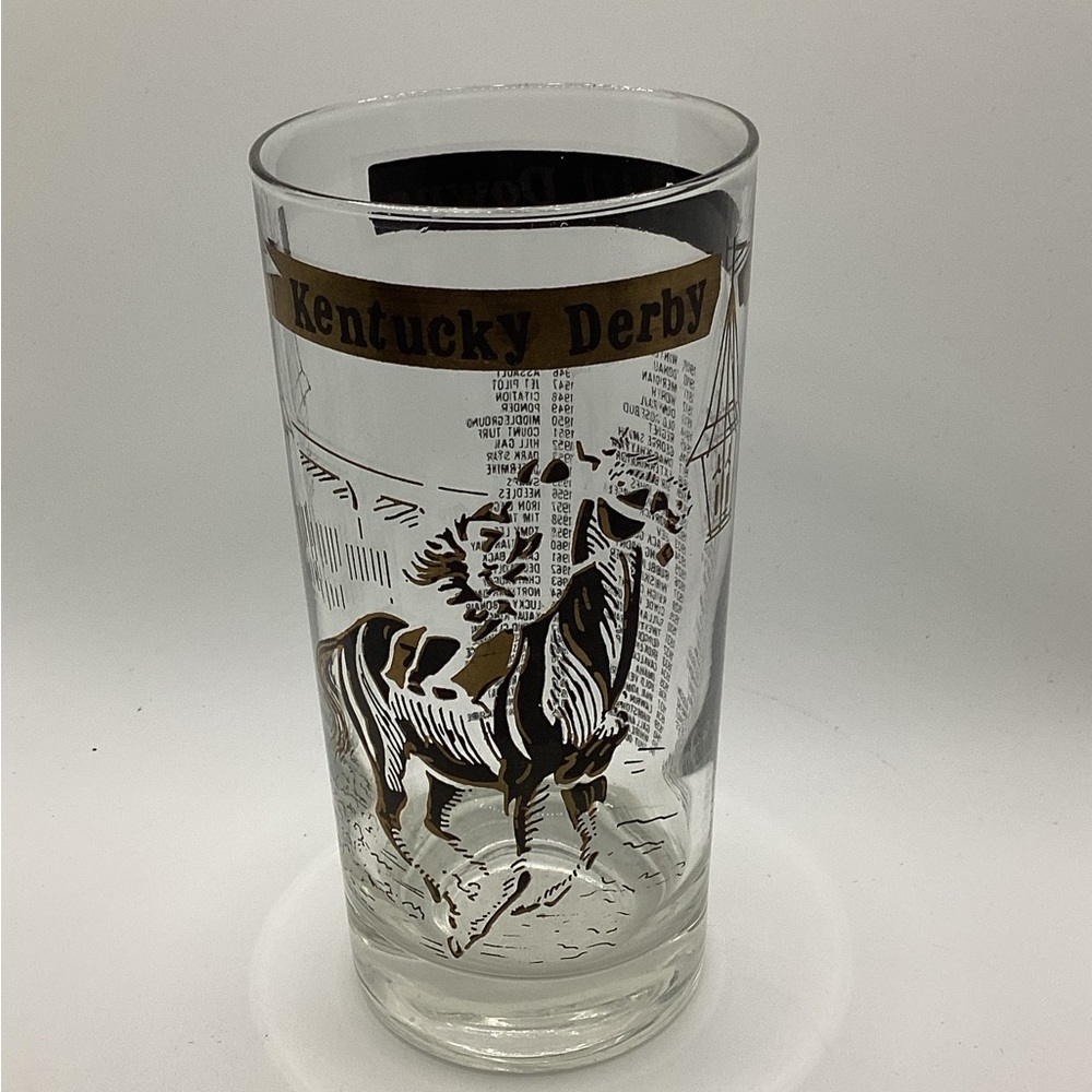 Kentucky Derby Glass with Gold and Black Design Churchill Downs